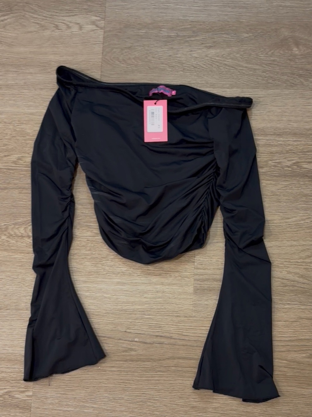 Edikted Black Off-Shoulder Long Sleeve Ruched Top
